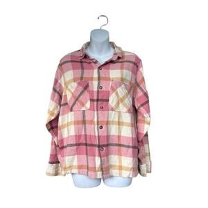 Urban Outfitters Pink and Cream Plaid flannel button down